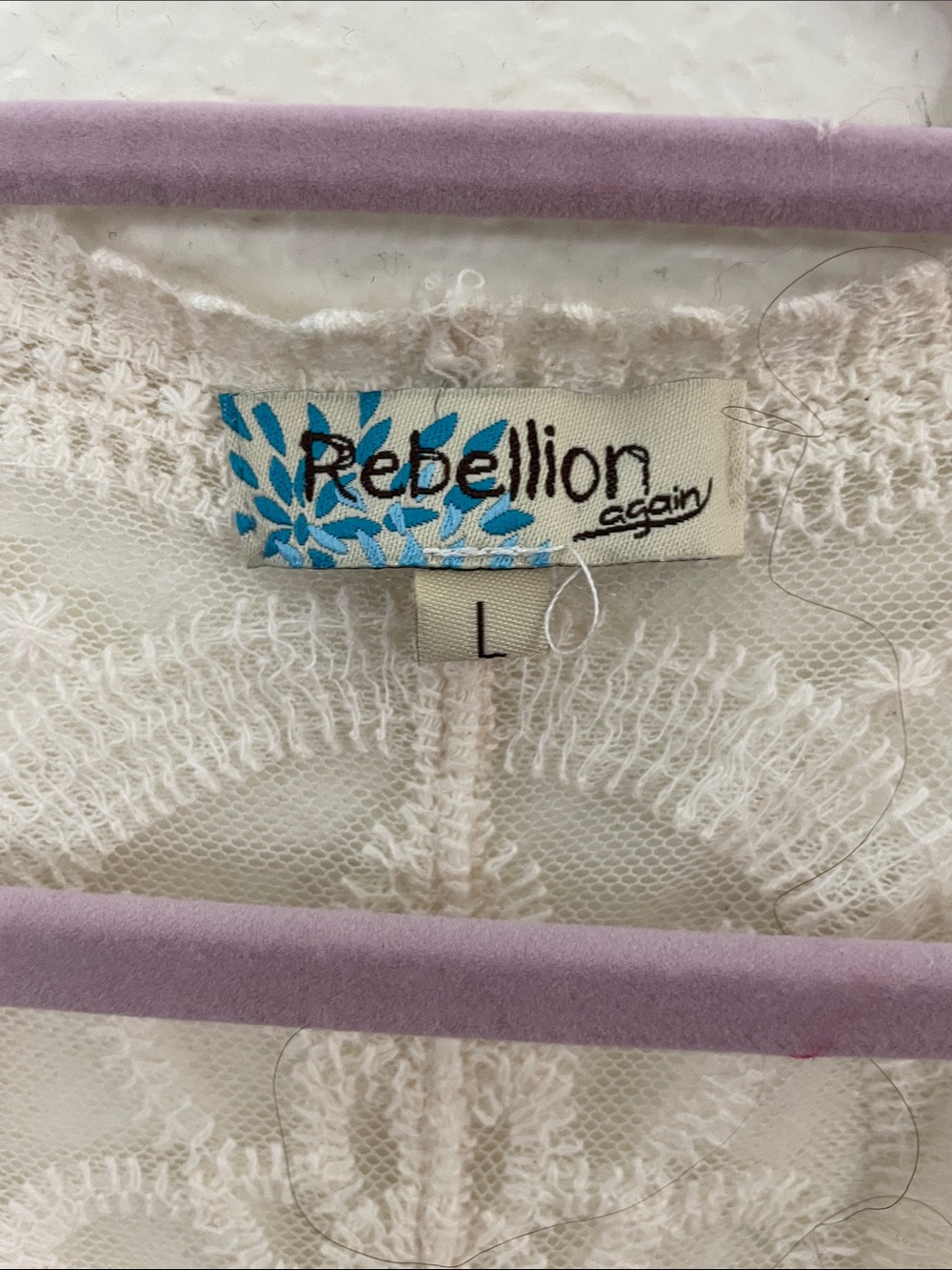 Rebellion Sheer Cream Lace Kimono Robe cotton blend L romantic whimsical - Picture 2 of 6